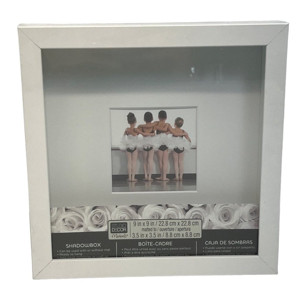 White Shadowbox Michaels Studio Decor 9 Inch Square Matted 3.5" x 3.5"